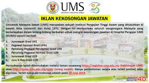 Maklumat iklan jawatan kosong jkr sarawak 2019 (jabatan kerja raya). Iklan Jawatan Kosong Terkini Di Universiti Malaysia Sabah Ums Appkerja Malaysia