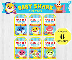 1st Birthday Thank You Gift Ideas Under The Sea Pinkfong Baby Shark Birthday Party Gift Tags Thank You Tag Thank You Favours Prin Shark Theme Birthday Shark Themed Party Shark Birthday Party