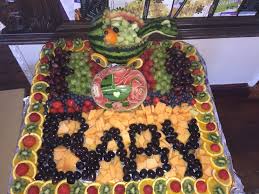 Baby Shower Fruit Display By Esther Masters Baby Shower Fruit Tray Baby Shower Food Baby Shower Food For Girl