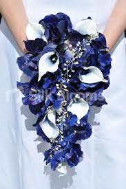 Silk wedding bouquets,silk flower bouquets,silk bouquets, artificial bridal flower bouquets for sale, artificial bridal bouquets,silk wedding packages on sale, cheap and affordable silk wedding beach theme wedding bouquets made with royal blue roses, coral dahlias with white calla lilies. Midnight Blue Orchid Picasso Lily Teardrop Bridal Bouquet Blue Wedding Flowers Wedding Bouquets Pink Bridal Bouquet