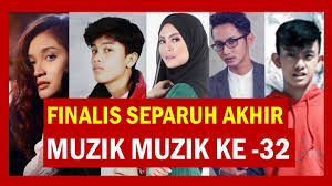 Pasti ramai yang menantikan kemunculan separuh akhir muzik muzik untuk mengetahui siapa dan lagu manakah yang akan berentap di peringkat separuh akhir ini untuk menempah tiket ke anugerah berprestij tinggi, anugerah juara lagu. Finalis Separuh Akhir Muzik Muzik Ke 32 Youtube