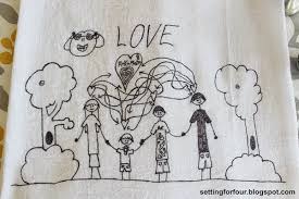 Dmc® grays 6 strand cotton embroidery floss. Turn Childrens Art Into Tea Towels Kids Craft Setting For Four