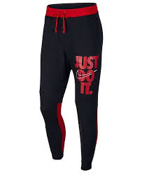 Black And Red Joggers Mens Nike Men S Sportswear Just Do It Fleece Joggers Black Red Nike Clothes Mens Mens Sportswear Black Joggers Men