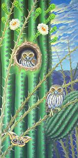 Any tree or cactus cavity will do for nesting. Elf Owls In The Saguaro Cactus Painting By Tish Wynne