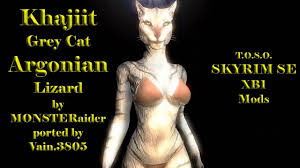 Skyrim SE Argonian LIZARD Khajiit GREY CAT Textures by Vain XB1 HD TOSO -  YouTube