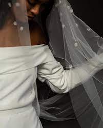 Bon Bride Bb 05 Modern Plain Crepe Off The Shoulder Wedding Dress Worn With Blue Meadow Bridal Hollie Veil 2020 Availa Modern Bridal Bridal Plain Wedding Dress