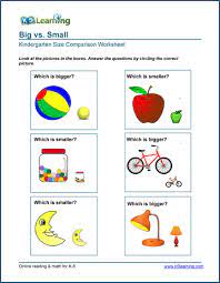 free preschool kindergarten size comparison worksheets printable k5 learning