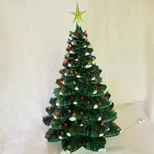 Vintage Large Ceramic Green Flocked Light Up Christmas Tree Aunt Gladys Attic