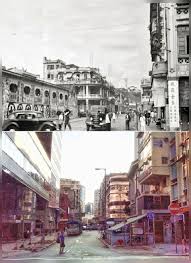 1950s年 2019年10月23日平行時空六十多年 旺角弼街左邊圍牆為 九巴總廠始創行 後建成 始創行大厦 麗聲戲院 今為 始創中心 始創行