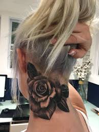 Rose Neck Tattoo Black And White Rose Tattoo Rose Neck Tattoo Girl Neck Tattoos Neck Tattoos Women