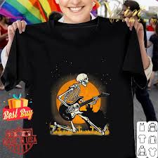 100 procent scaleable vector illustration of human skeleton playing on electric guitar dia de los muertos traditional mexican holiday poster decorated with skeleton in sombrero playing the guitar. Premium Skeleton Playing Guitar Halloween Shirt Hoodie Sweater Longsleeve T Shirt
