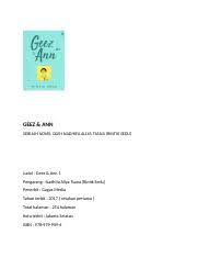 0 full pdfs related to this paper. Geez Ann Novel Tugas Indo 1 Geez Ann 1 Karya Nadhifa Allya Tsana Rintiksedu Nama Shafina Putri Hapsari Kelas Xi Ips 1 I Sinopsis Geez Ann Course Hero
