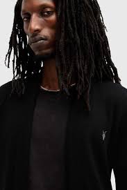 Vlněný svetr AllSaints MODE MERINO OPEN CAR, barva černá