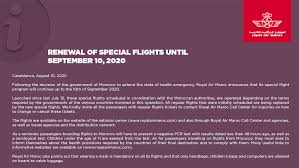 Royal Air Maroc On Twitter Royal Air Maroc Is Maintaining Its Special Flight Program Until The 10th Of September 2020