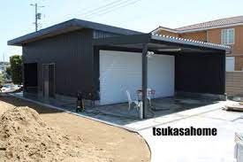 かっこいい鉄骨ガレージ 倉庫 施工例 千葉県船橋市 ガレージ 車庫 モデル住宅 車庫