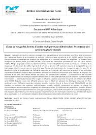 AVISDE SOUTENANCE DE THESE Mme Fatima HAMDAR Docteure d'IMT Atlantique  Étude de nouvelles formes d'ondes multiporteuses filt
