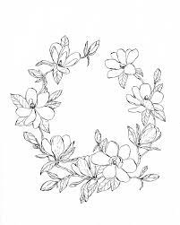 Hand Drawn Magnolia Wreath Ink Illustration Flower Frame On Etsy Vine Drawing Pen Illustration Flower Drawing