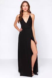 Lulus Exclusive Long Answer Black Wrap Maxi Dressat Lulus Com Simple Black Prom Dress Black Spaghetti Strap Dress Split Maxi Dress