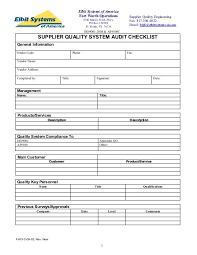 supplier quality system audit checklist elbit systems of