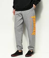 thrasher flame grey sweatpants