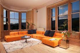 A B B Italia Tuffy Time Orange Sofa In The Lounge Luxury Living Room Decor Luxury Living Room Corner Fireplace Furniture Arrangement