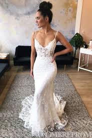 Spaghetti Straps V Neck Mermaid Wedding Dress Lace Bridal Gown W717 Sheath Wedding Dress Lace Wedding Dresses Lace Lace Mermaid Wedding Dress