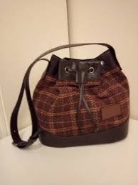 Gift For Her Winter Chocolate Brown Plaid Bucket Women S Bag With Dark Brown Vegan Leather Strap By Rivernortheastern On Etsy Canta