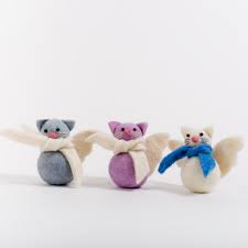 These resin cat angel ornaments are 3 high x 3 wide x 1 deep. Grey Angel Kitty Felt Ornament Craftspring