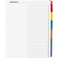 Business Source Bsn21907 Table Of Content Quick Index Dividers 31 Set Walmart Com Index Dividers Color Coding Table Of Contents Page