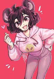darksushii, apandah (youtube), youtube, absurdres, highres, tagme, 1girl,  ahoge, animal ears, bear ears, black eyes, blush, blush stickers, breasts,  collarbone, denim, eyelashes, female focus, genderswap, genderswap (mtf),  hair between eyes, hand on
