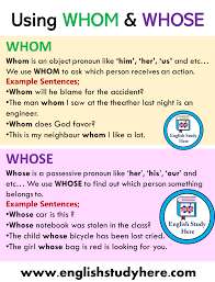 Using Difference Whom And Whose In English English Study Here Fremdsprachenunterricht Teaching English Grammar English Writing Skills Learn English