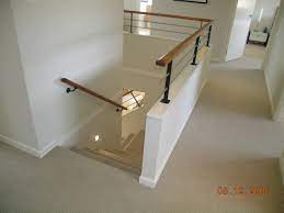 Half Wall Timber Handrail Stainless Steel Rails And Black Powder Coated Posts Stair Loft Railing Stair Railing Kits Interior Railings
