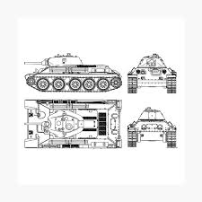 Sowjetischer Panzer T 34 Ww2 Strichzeichnung Poster Von Bergulator Redbubble