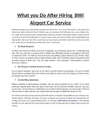 What You Do After Hiring Bwi Airport Car Service Airport Car Service Bwi How To Plan