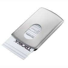 The tumi men's nassau gusseted card case is a business card holder for men that comes in a variety of classic colours ranging from black and brown to shades of blue. Troika Slide Business Card Case With Spring Dispenser Troikaus Com