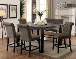 Mannes cappuccino 5 pcs counter height table set. Sania Iii Counter Height Dining Set W Gray Chairs And Bench By Furniture Of America Furniturepick