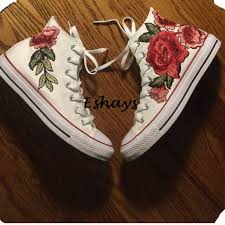 Unisex Rose Floral High Top Converse Chuck Taylors