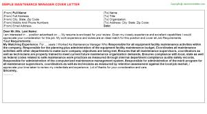 Maintenance Manager Cover Letter