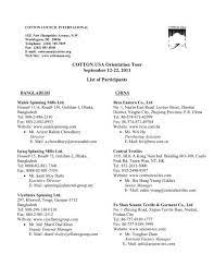 48 suppliers and distributors gold co ltd mail; Cci Cotton Usa Special Orientation Tour Participant List