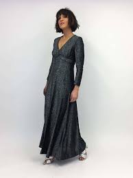 Vintage Black And Silver Long Sleeve Maxi Dress Xs Small Petite