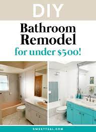 Still, with some creativity, we were able to renovate our single bathroom without getting a hotel. Diy Bathroom Remodel Under 500 Coastal Bathroom Decor Sweet Teal Cheap Bathroom Remodel Diy Bathroom Remodel Bathroom Renovation Diy