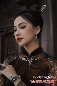 Bộ trang sức bạc HOA SEN thanh lịch sang trọng tô điểm tà áo dài Việt