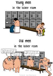 Young men in the locker room VS old men in the locker room - The Oatmeal