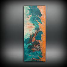 You can see this idea, it is a very simple decor with the the gray wall color matches the teal and orange furniture and accessories inside gorgeously. Original Painting Art Painting Acrylic Painting Abstract Painting Green And Orange Wall Hanging Small Wall Art Modern Wall Decor 16 X 40
