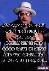 My Anaconda Don T Want None Unless You Got Intelligence And Good Taste In Music And You Challenge Me As A Person Hun Reasons To Smile Challenge Me Words