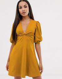 Asos Design Mini Twist Front Tea Dress Long Sleeve Bandage Dress Long Sleeve Lace Dress Pleated Mini Dress