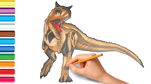 Carnotaurus was bred for the original jurassic park on isla nublar; How To Draw And Coloring Pages How To Draw Dinosaurs Easy Carnotaurus Coloring