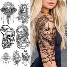 Acheter Tatouages ​​temporaires pour femmes, squelette de Gangster noir,  Vampire Halloween, réaliste, Punk, filles, crâne, faux tatouage,  autocollant pour bras | Joom