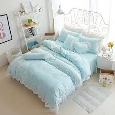 超气质纯色素色秋冬保暖3d压花蕾丝水晶绒床裙款四件套 my furniture furniture home decor