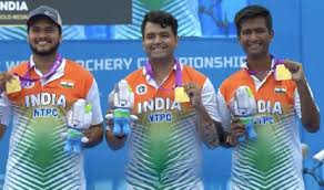 india mens team rishabh yadav aman saini and prathamesh gold medal in world  archery championships - Prabhasakshi latest news in hindi